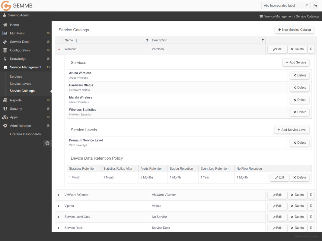 Customisable service catalogs