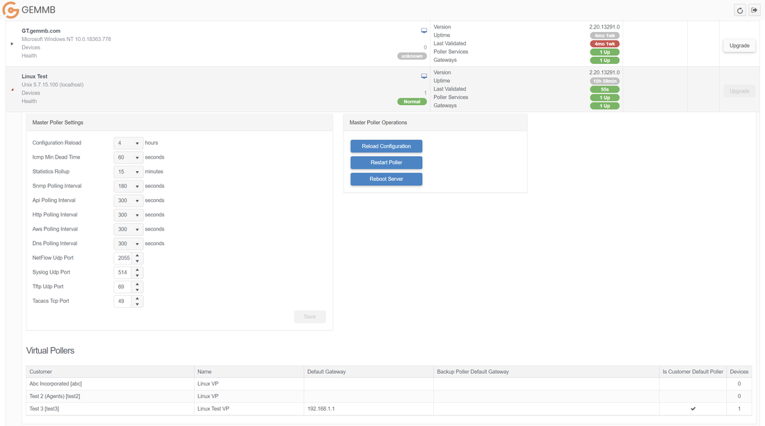Poller dashboard and settings
